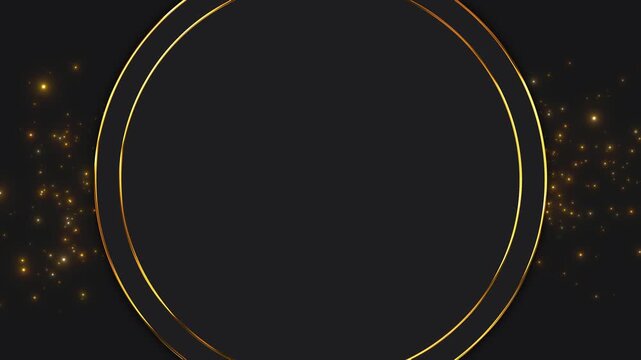 abstract gold circle frame with golden glitter shiny  lights and particles animation ,dark luxury holiday christmas and new year social media motion background	