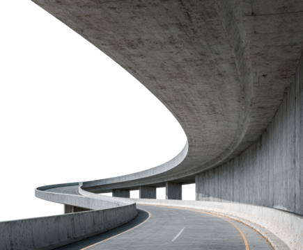 Curving concrete roadway design modern architecture urban environment isolated on transparent background