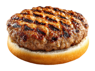 Grilling juicy beef burger patty barbecue food isolated on transparent background