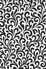 Elegant black swirling floral vine pattern on a white background creating a classic and decorative ornamental motif