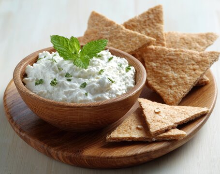 Creamy cheese dip served with crisp crackers