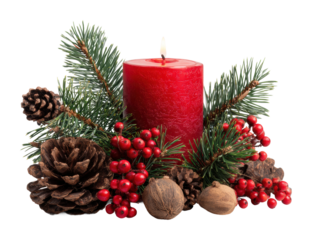 Holiday candle arrangement cozy home decorative content festive isolated on transparent background