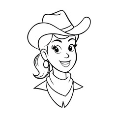 A bold cowgirl outlaw portrait, wearing a bandana and hat, ready for adventure. Perfect for coloring, capturing wild west attitude and fearless style.
