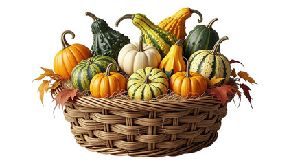 Gourds and pumpkins in basket