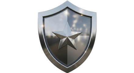 Silver Shield with Star Emblem for Security or Achievement Concepts