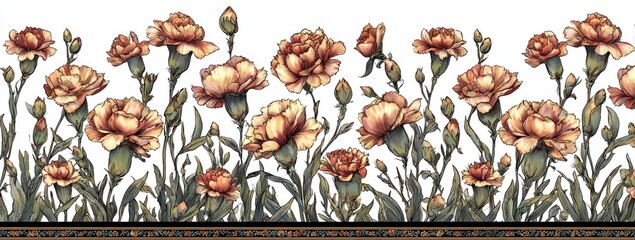 Decorative Border Peachcolored Carnations White
