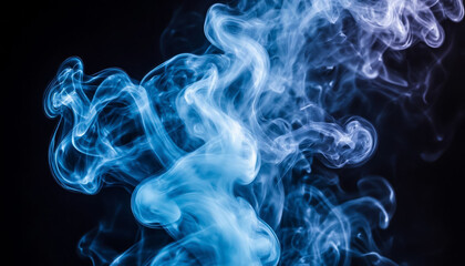 Fototapeta premium Light blue glowing abstract smoke on grainy dark background, ethereal