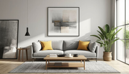 Modern minimalist living room interior have sofa and decor accessories with white color wall- 3D rendering