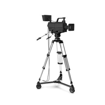 Professional black studio camera mounted on tripod for filming and production