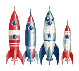 Rocket launch event retro style space environment isolated on transparent background