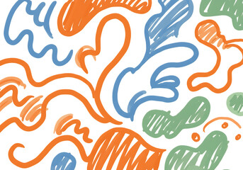 Abstract organic shapes and lines in bright colors isolated on transparent background