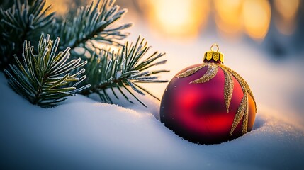 Snow covered evergreen trees decorated with ornaments captured on medium format camera, 80mm lens, natural daylight enhancing frosty details