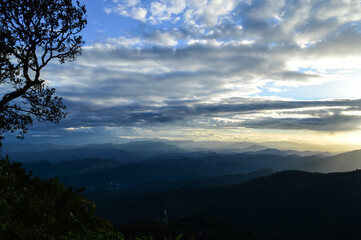 Fototapeta premium Landscape Sunset in Twilight time Over the Mountains in the Evening at Doi Suthep-Pui National Park,Chiang mai, Northern Thailand.