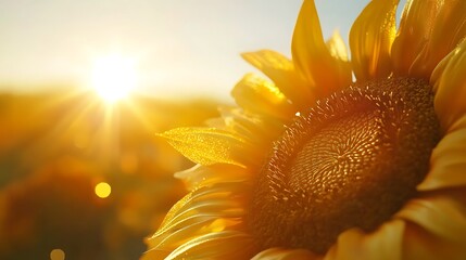 Yellow sunflower petals shining in warm sunshine high resolution picture