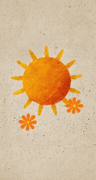 Warm sun with small flowers on textured paper