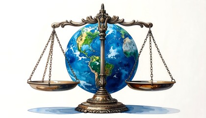Justice scales with a globe