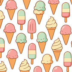 "Seamless Ice Cream and Popsicle Pattern &ndash; Cute Summer Dessert Illustration for Fabric, Wallpaper, and Packaging Design"