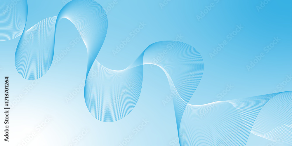 Poster Illustration sound digital flor wave blend design abstract blue gradient texture background with glowing curved lines technology line mesh.	
