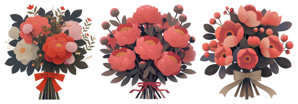 PNG Elegant paper flower bouquets, element set on transparent background