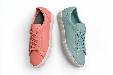 Shoe Mockup side-by-side men’s and women’s sneakers mockup, clean and professional composition, copy space, background color white, minimalism, stock vector