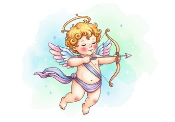 Fototapeta premium Watercolor cupid with a bow and arrow isolated on white background