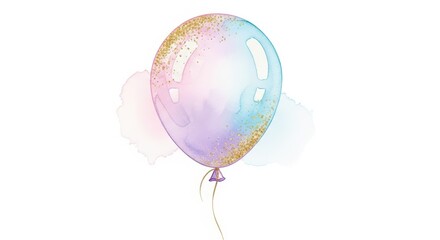 Watercolor painting of a balloon isolated on white background with glitter