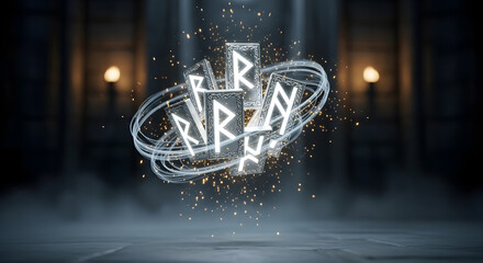 Mystical Rune Magic: An evocative display of runic symbols interwoven with swirling energy, symbolizing ancient wisdom and spiritual exploration.
