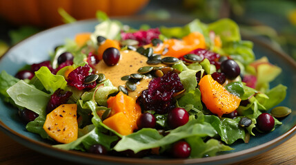 Delicious Autumn Harvest Salad with Cranberries, Pumpkin, and Pepitas