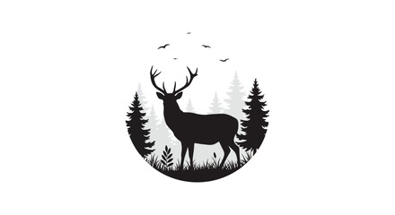 Silhouette of a majestic stag within a circular forest design © MIRAJ02