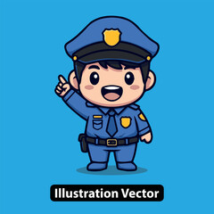 Cheerful Young Police Officer Character Providing Guidance with an Expressive Hand Gesture