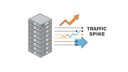 Advanced Server Infrastructure Traffic Spike Visualization with Scalability Analytics and Performance Optimization Strategies for Cloud Computing Environments ,with white Transparent background