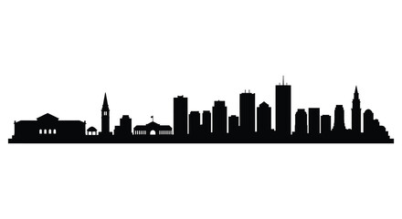 Naklejka premium A striking black silhouette of a modern city skyline against white