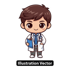Adorable Cartoon Doctor Chibi-Style Medical Illustration