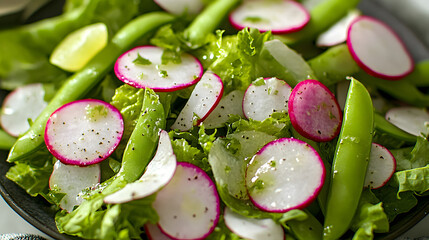 Vibrant Spring Salad: Radishes, Sugar Snap Peas, and Lettuce