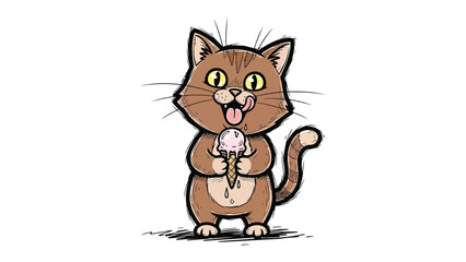 Cat's Cool Treat: A whimsical illustration depicts an adorable feline savouring the sweetness of ice cream, a delightful moment of pure joy and summer fun.