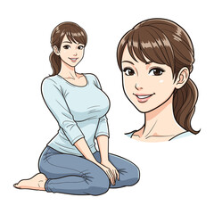 Beautiful Woman Housewife Sitting Pose
