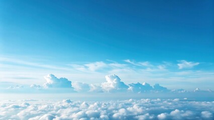 Aerial view of a serene blue sky with fluffy white clouds, creating a peaceful and ethereal atmosphere on a bright sunny day