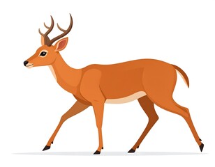 A side view of a stylized, walking deer, showcasing a rich orange hue against a plain white background.