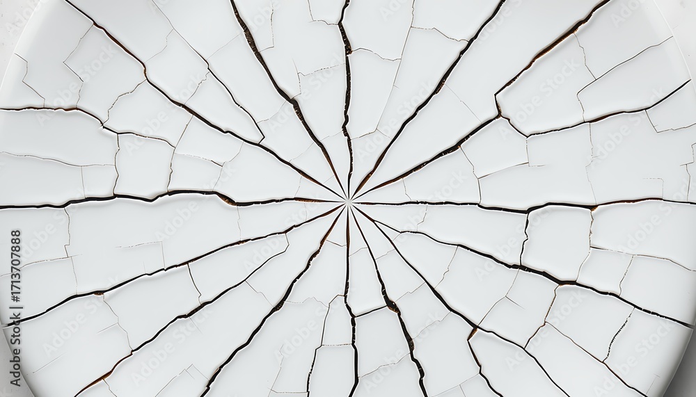 Poster radial pattern of dark cracks on a white surface close-up cracked broken
