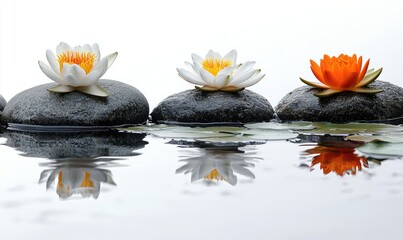 Peaceful water lilies on stones