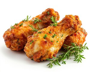 Crispy fried chicken drumsticks with herbs