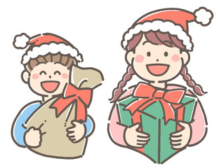 クリスマスプレゼントを持った子供たちのイラスト