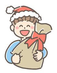 クリスマスプレゼントを持った男の子のイラスト