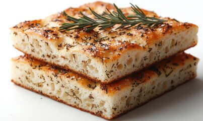 Two slices of focaccia with rosemary