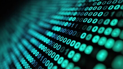 Glowing blue binary code close up with digital data and technology elements showcasing futuristic computer visuals and abstract glowing code in high tech digital environment - Powered by Adobe