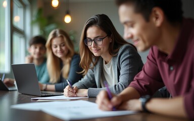 University students doing group study. High quality