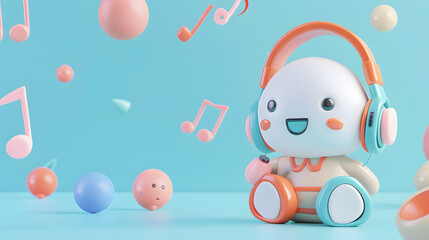 3d simple of a character wearing headphones