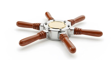 Espresso coffee distributor leveler tool with six wooden handles.