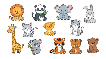 Adorable Zoo Animals: A collection of charming cartoon animals, each with its unique personality, showcasing a delightful array of cuddly creatures.