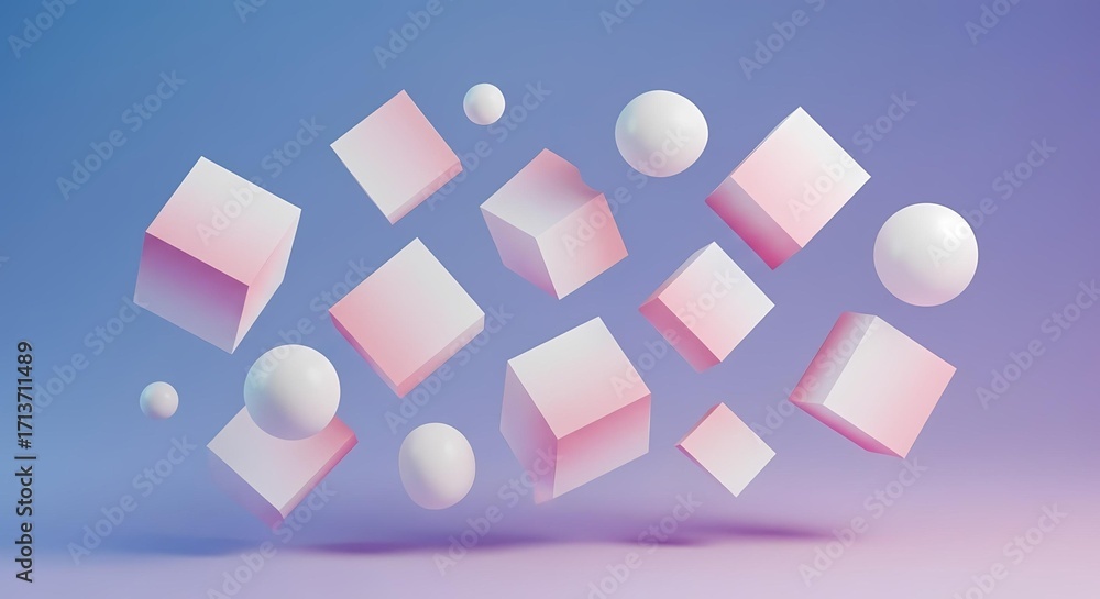 Aufkleber floating cubes and spheres on a gradient background